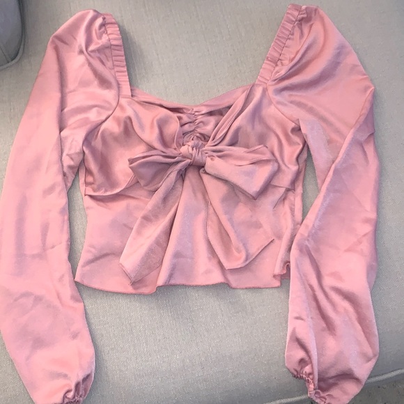 BCBGeneration Fitted Long Sleeve Tie Front Sweetheart Neck Blouse - Picture 4 of 7